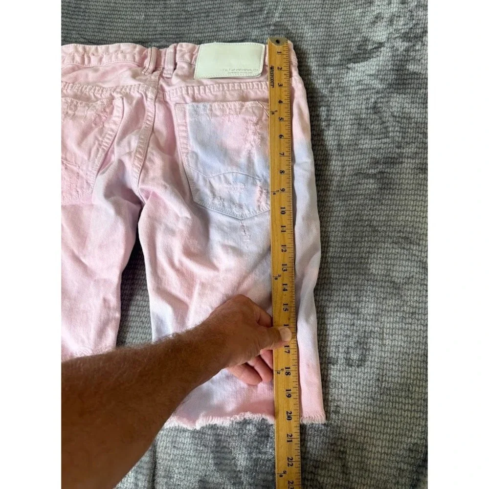 Cult of Individuality Rebel Short Pink Blue Tie Dye Distressed Denim 30X12